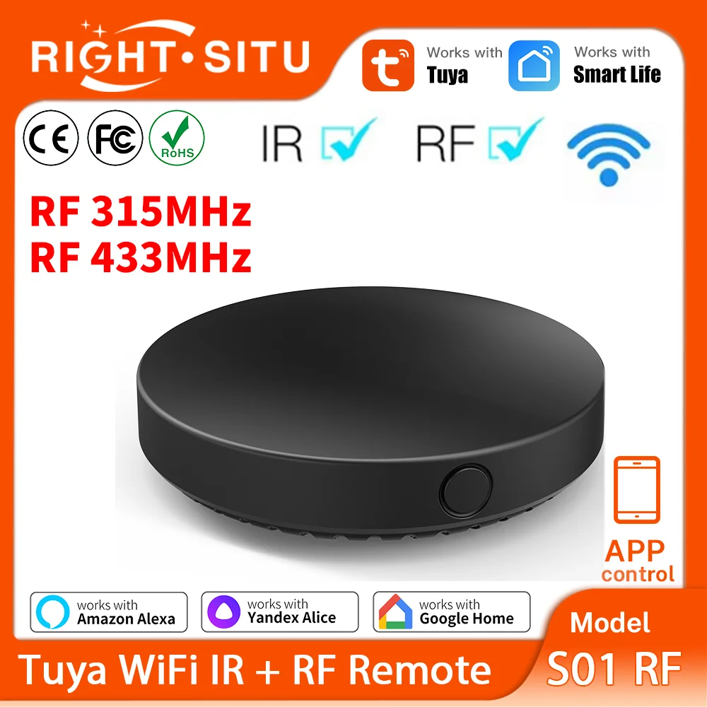 Tuya WiFi IR RF télécommande 315MHz 433MHz APP télécommande pour tous les climatiseurs TV LG SmartLife fonctionne avec Yandex Alexa
