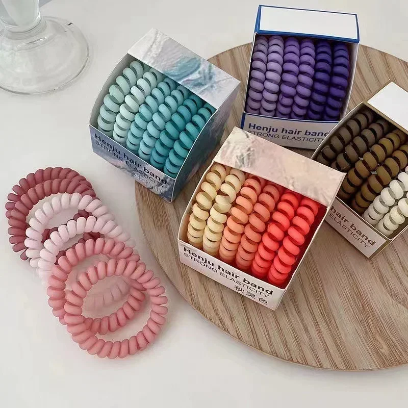 Lot De 6 Attaches Cheveux Spirale (style Cordon Téléphone) – Rose Chaud Foncé