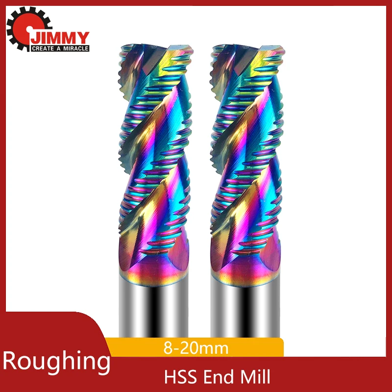 Milling Cutter JIMMY Roughing Milling Cutter Spiral End Mill HSS High Speed Steel Router Bits 3 Flute Metal CNC Machine Tools for Aluminum