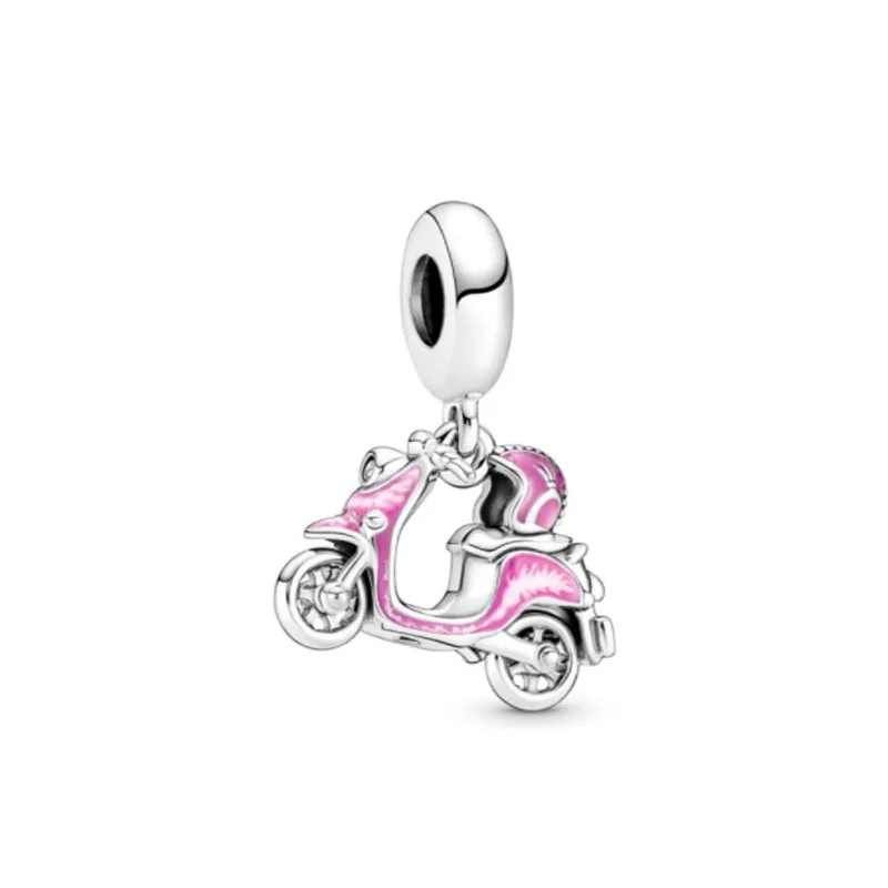 Pink Series Bag Motorcycle Heart Diy Bead 925 Sterling Silver Jewelry Accessories for European Bracelet
