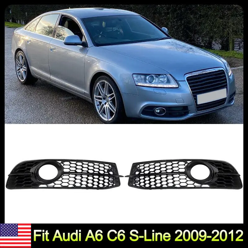 

Для Audi A6 C6 S-Line 2009-2012 глянцевый черный передний бампер, противотуманный чехол для радиатора