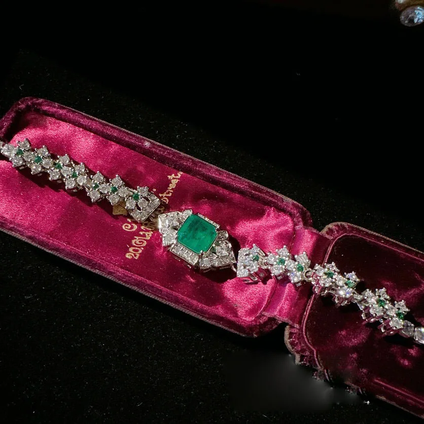2023 Women Colombian caviar emerald necklace plated 18K gold pala peacock green ear of wheat zircon bracelet 6