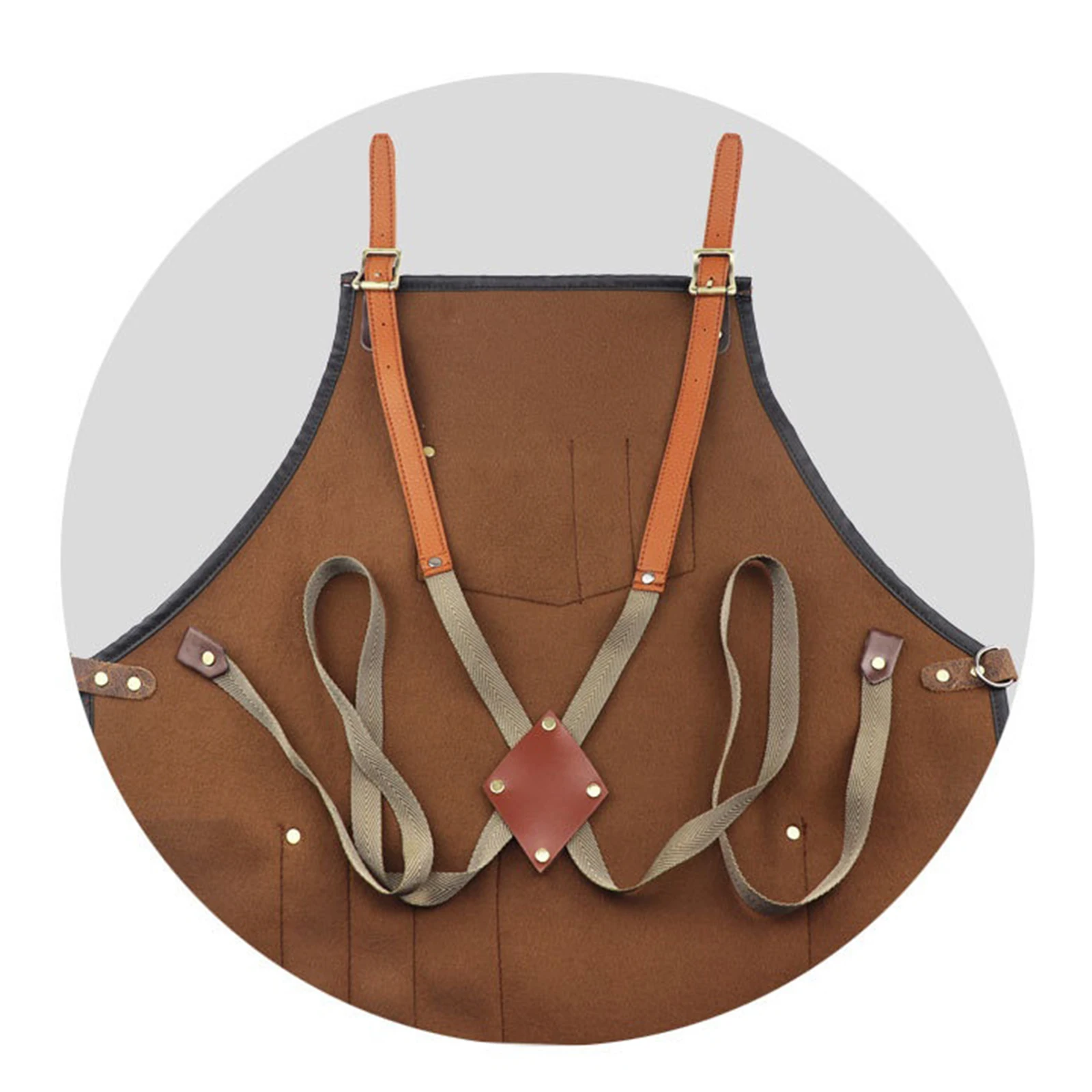 Chef Apron for Men Women Waterproof PU Leather Apron with Pockets Cross-Back Straps for Kitchen BBQ Cooking Barber Barista Apron