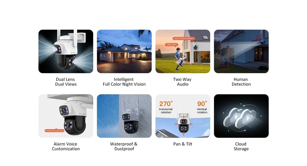 Vstarcam 5MP Dual Lens Wifi PTZ Camera Night Vision Smart Tracking Outdoor 5X Digital Zoom Surveillance Home Security Cameras