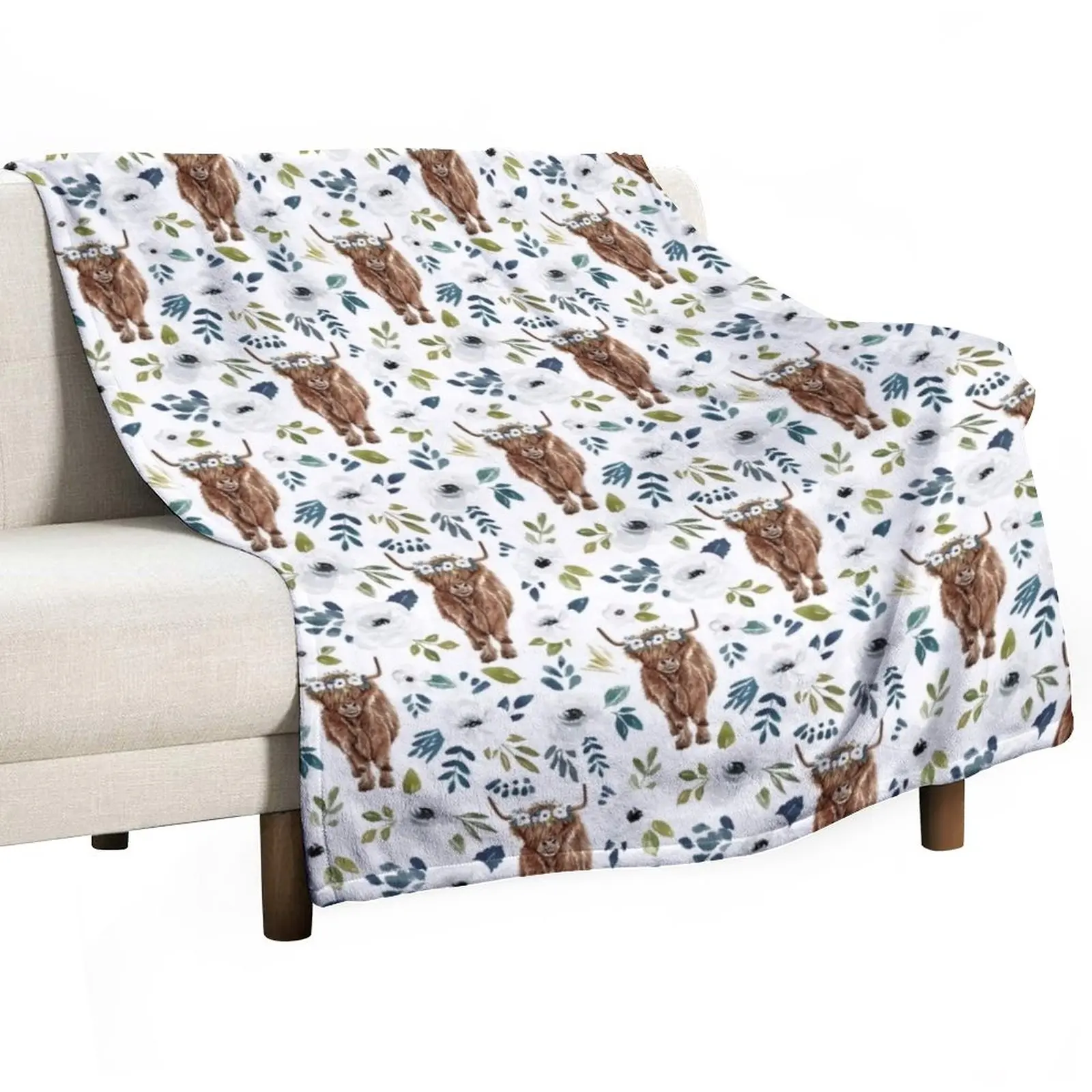 

Highland Cow, Floral, Floral Crown, Cow Painting, Farmhouse Decor Throw Blanket throw blanket for sofa Sofa Blankets