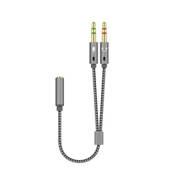 Dual Jack Audio Splitter for Headphones and Microphones (GRAY)