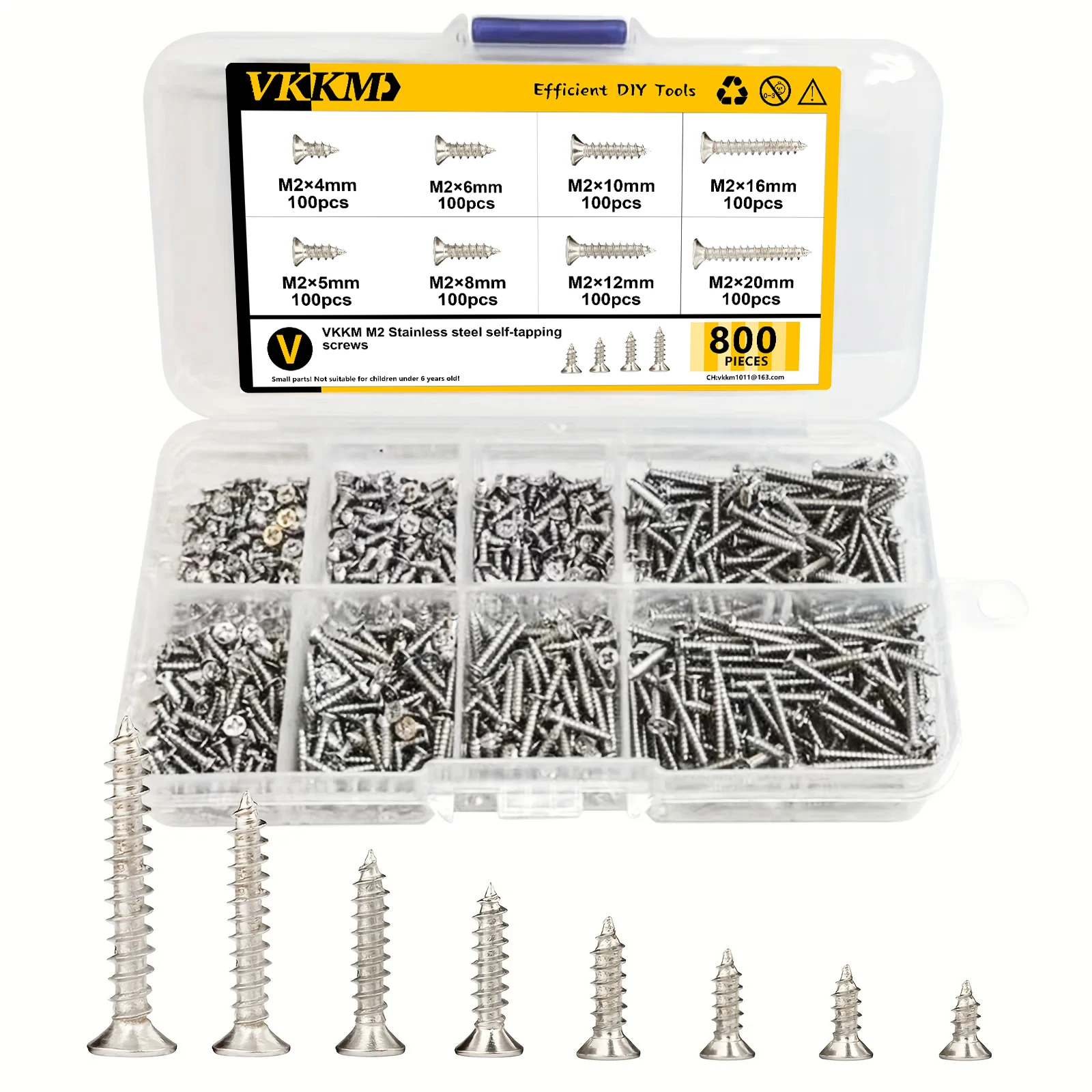 VKKM M2 Stainless Steel Self-Tapping Screws 800-piece Set with Multiple Specifications Efficient DIY Tools stainless steel screws