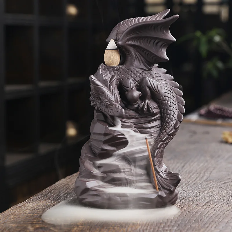 

Creative Pterosaur Handicrafts Waterfall Backflow Incense Burner Dragon Incense Stick Holder Purple Clay Censer