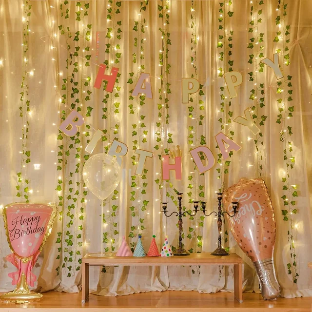 Guirlande lumineuse LED de 2 mètres, vigne verte artificielle, maison, noël, mariage, jardin de mariée, plantes vertes suspendues, décoration de fête DIY 6