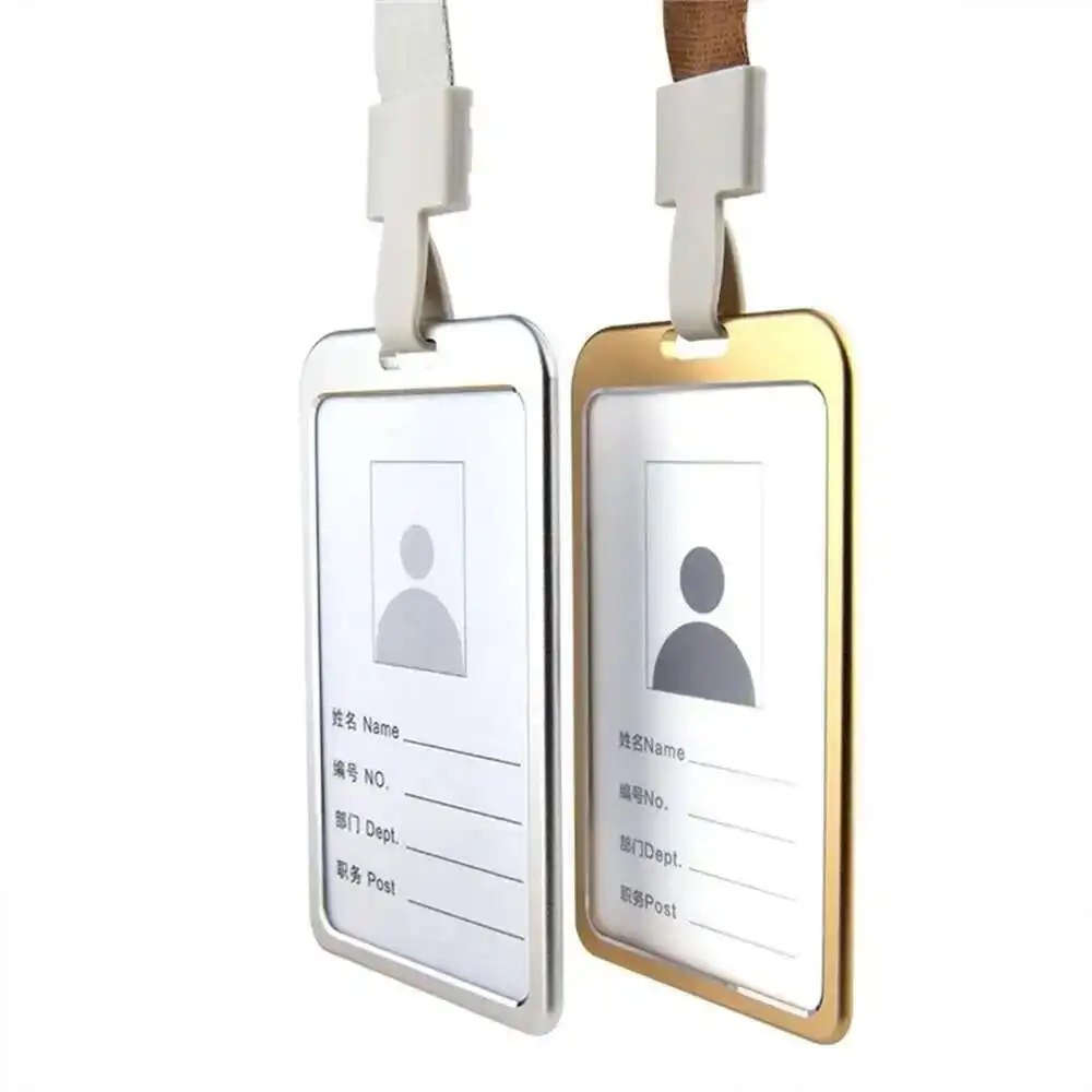 Metal Vertical And Horizontal Work Id Badge Card Holder Name Tags School Pass Card Holder With Neck Lanyard