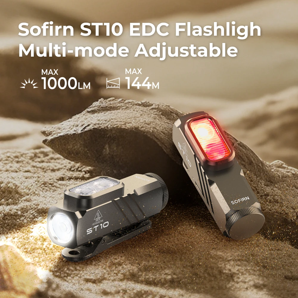 SOFIRN ST10 EDC Flashlight 1000LM USB-C Rechargeable 14500 Battery Waterproof Red Light Magnetic Tail Clip for Camping Hiking