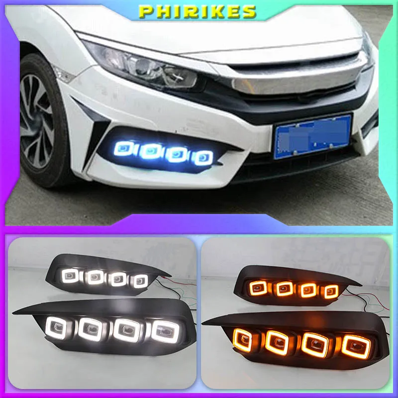 

Новейший дизайн, поворотный желтый сигнал, функция 12 В, Автомобильные дневные ходовые огни, дневсветильник ходовые огни для Honda Civic 2017 2018