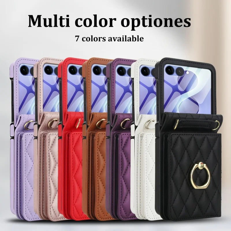 Lanyard Leather Wallet Phone Case with Ring and Card Holder