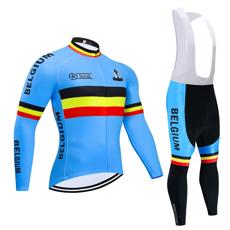 

Pro Team Belgium Cycling Jersey Bib Set MTB Uniform Bike Clothing Ropa Ciclismo Mens Winter Thermal Fleece Pants Bicycle Clothes