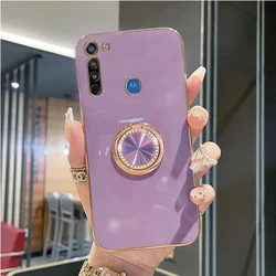 Diamond Bling Ring Holder Stand Case - Sparkling Protective Cover for Moto G8 Plus (Purple)