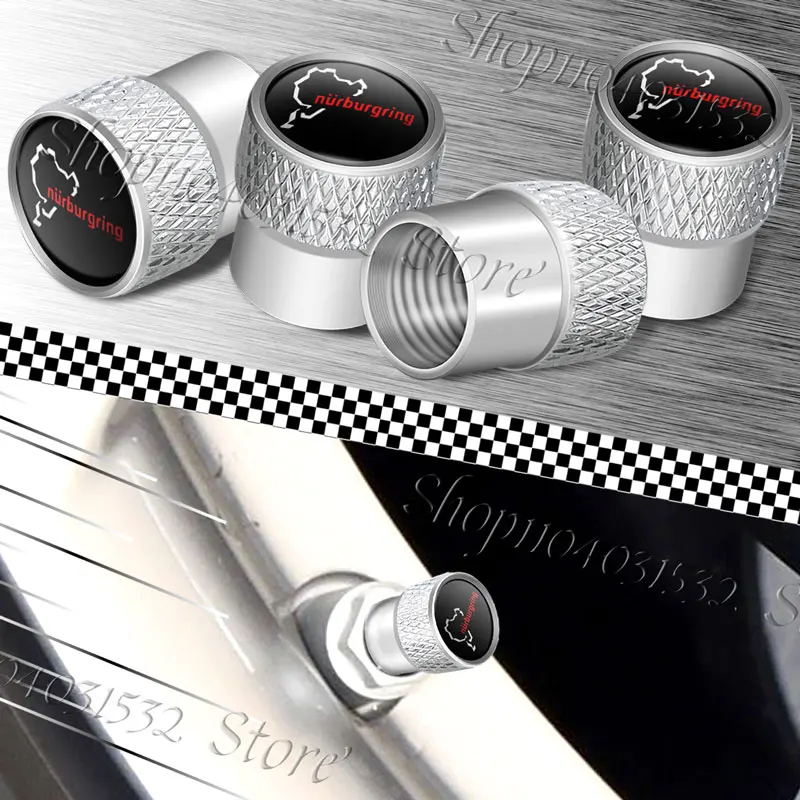 Universal Metal Alloy Nurburgring Motor Sport Racing Road Emblem Car Wheel Tire Valve Tyre Air Case Accessories 4Pcs
