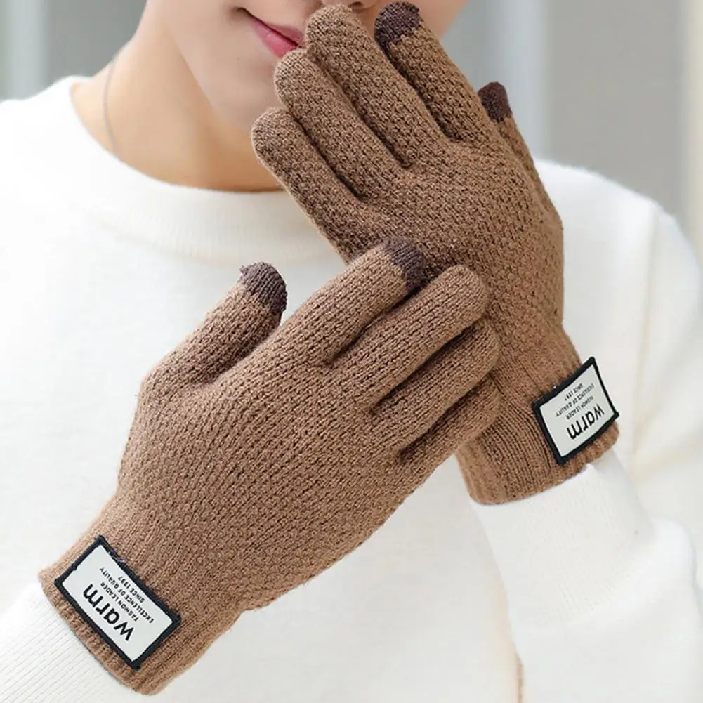 цена 1 пара зимние перчатки вязаные для сенсорного экрана эластичные флисовые подкладки манжеты с резьбой устойчивые к холоду утепленные Мягкие вязаные зимние перчатки G