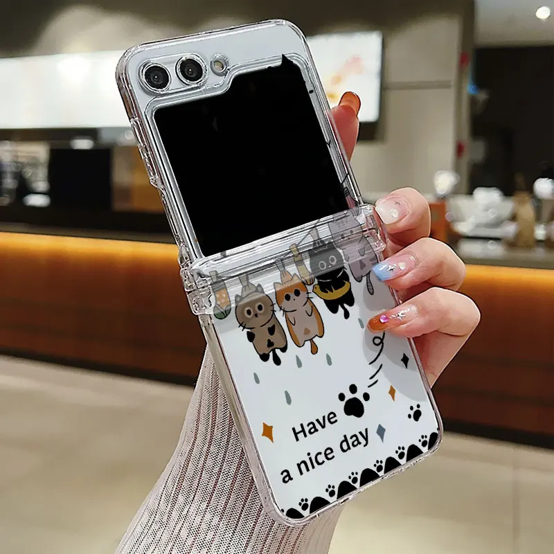 Transparent Folding Hard Phone Case with Bumper Cover for Samsung Galaxy Z Flip Series