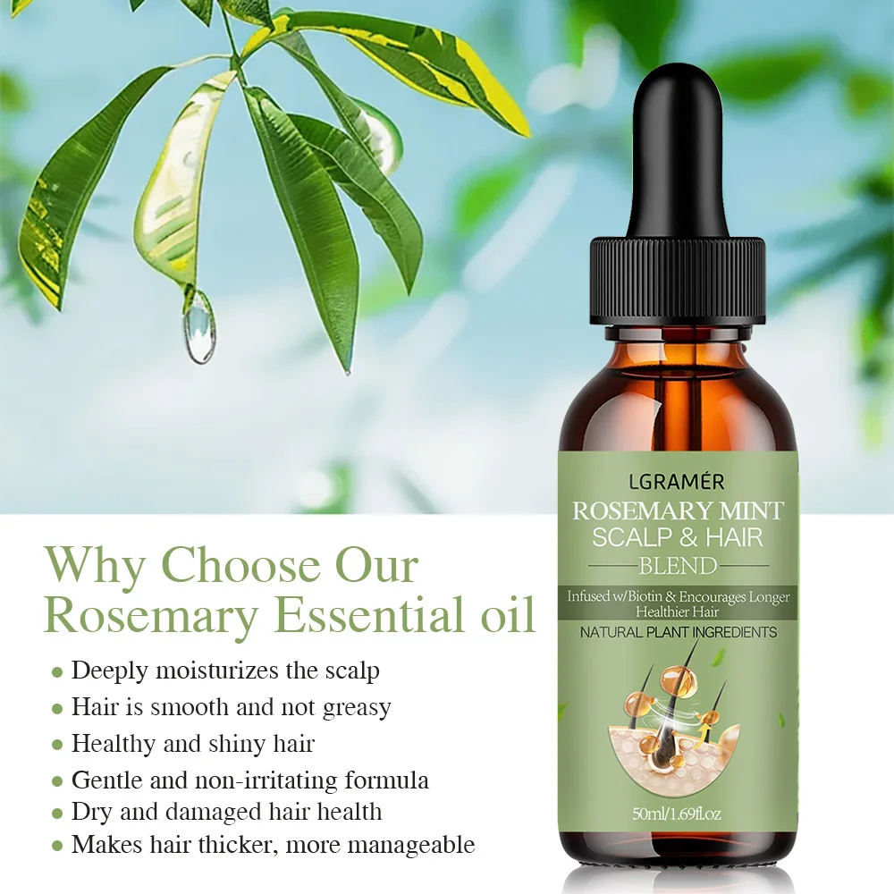 Hair Growth Essential Oil Rosemary Mint Hair Strengthening Oil Nourishing Treatment for Split Ends Dry Organics Care