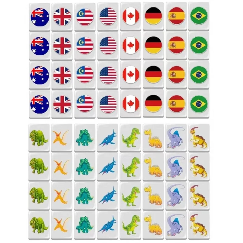64 Blocks Seaside Escape Mahjong Tile Game with Pattern of Flag Ball 1/2 Players Funny Parent Child Party Game Toy Gift ﻿