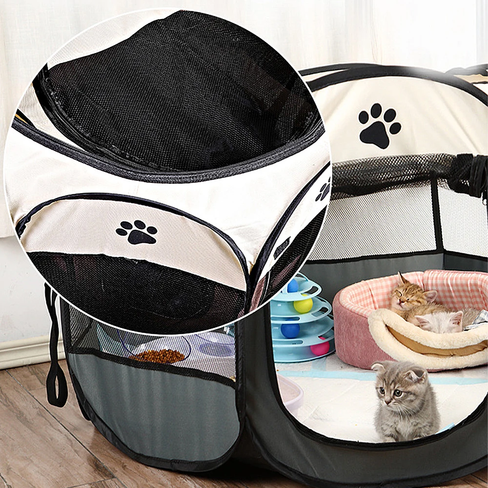 Title 5, Portable Foldable Pet Tent Kennel Octagonal Fen...