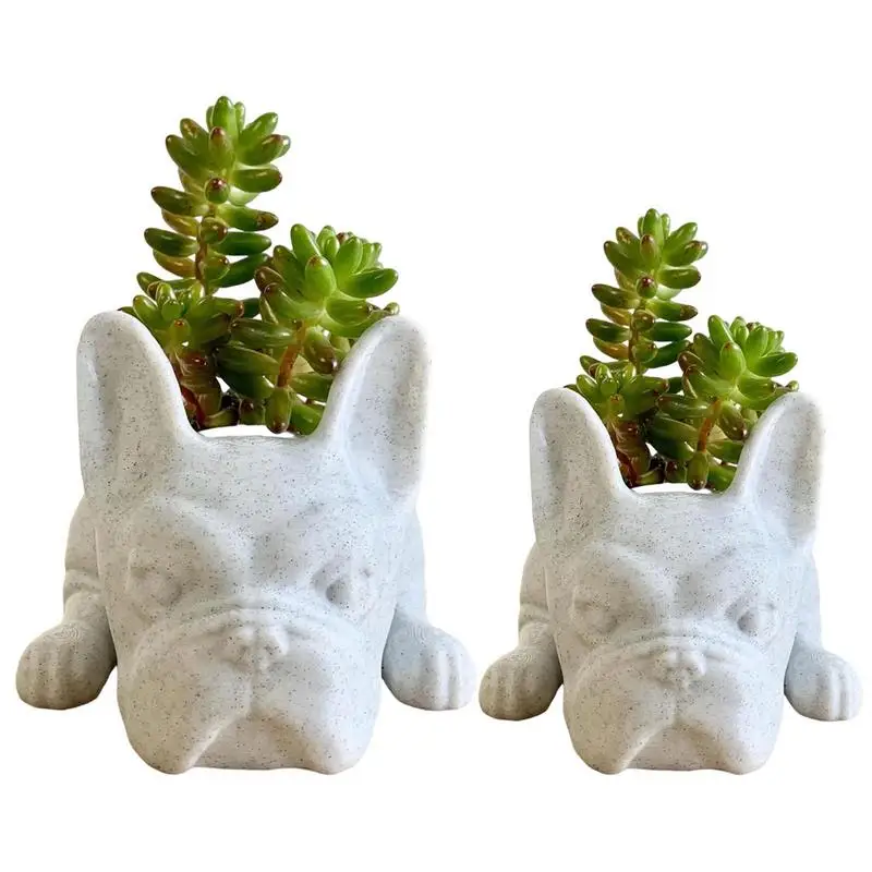 

Puppy Statue Planter Resin Ornament Succulents Flower Pot Home Office Desktop Garden Decoration Cute Bulldog Potting Container