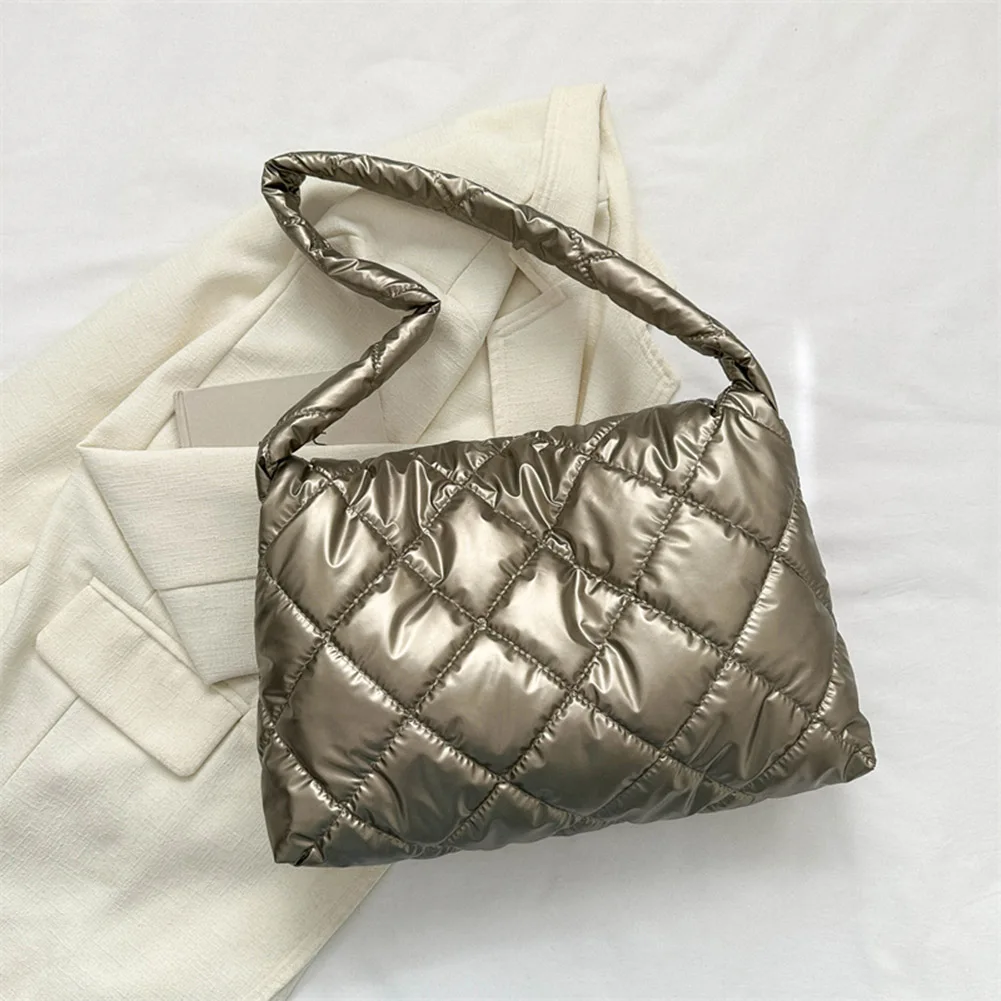 Winter Women Puffer Tote Bag Cotton Down Padded Shoulder Bags Quilted Handbag Purse Pleated Nylon Shopper Messenger Bag 2023 New