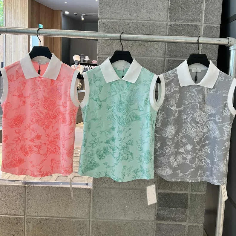

Summer 2024 Korean Golf Women's Clothing High Waist Slim Print Pleated Skirt Slim Fit Sleeveless Top