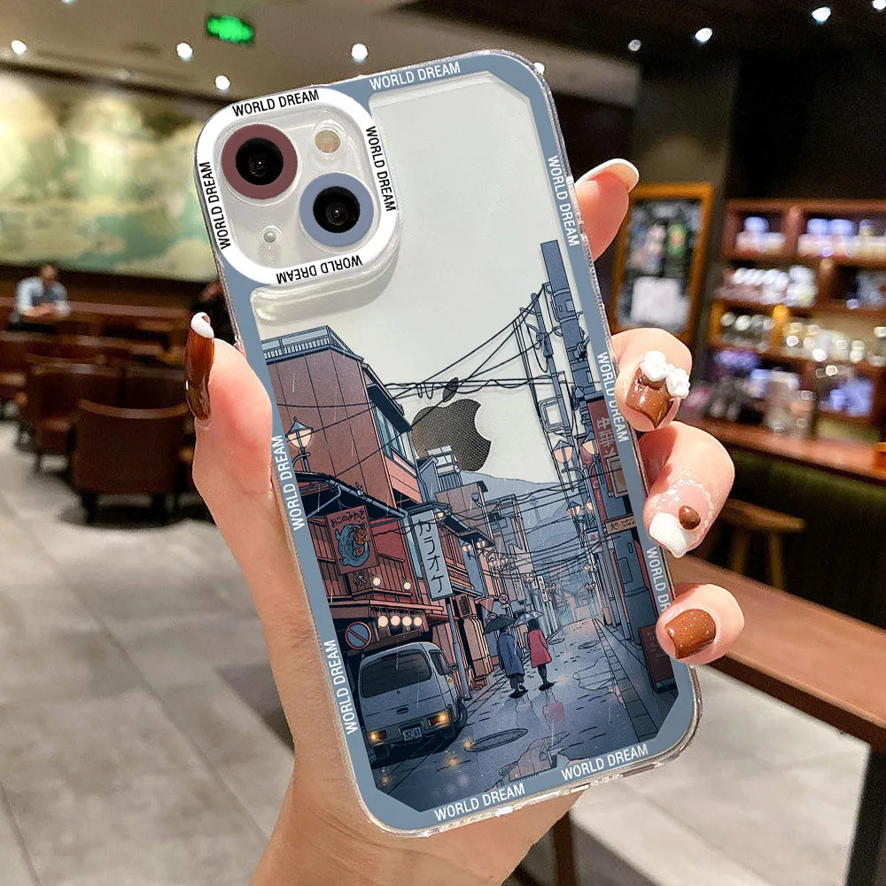 Anime Scenery Sunset Phone Case For iPhone 14 13 12 11 15 Pro Max XS X XR SE 2020 7 8 Plus Clear Landscape Cover Iphone11 Capa