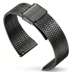 Elegant Stainless Steel Watch Strap - Breathable Quick Release Bracelet - 20mm (Black)
