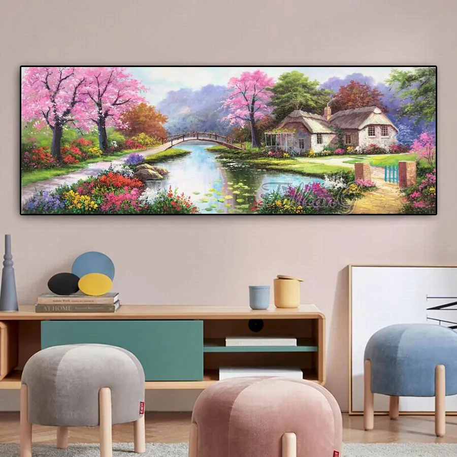 

Diy Large Size Diamond Painting Forest House River Full Square Round Drill Mosaic Embroidery Landscape Picture Wall Decor AA5392