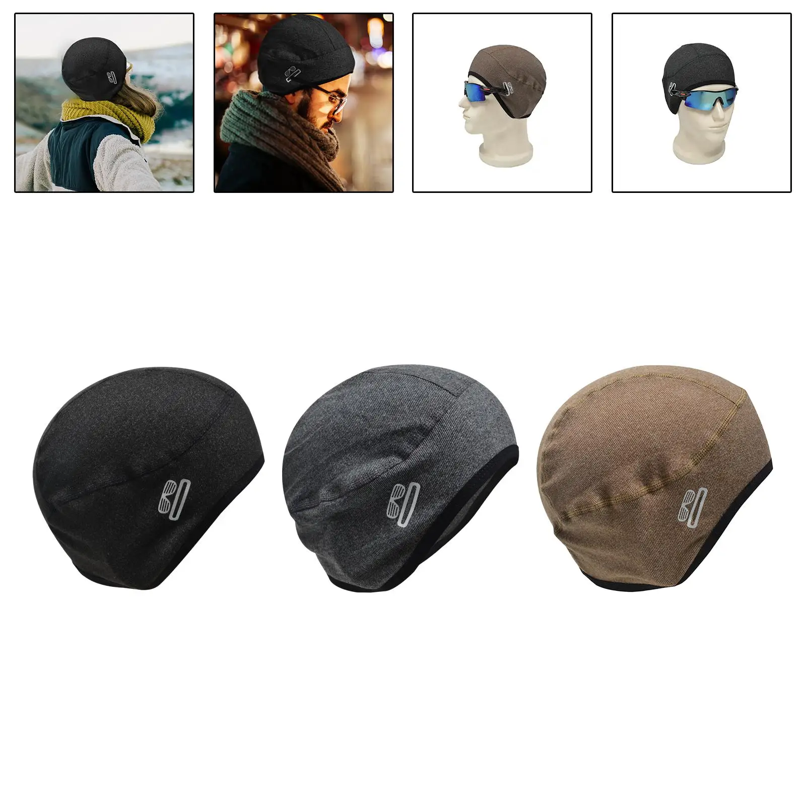 Skull Cap Helmet Liner Earflaps Windproof Hat Beanie for Climbing Outdoor Sports Riding Cold Weather Forehead Ear Protection Hat