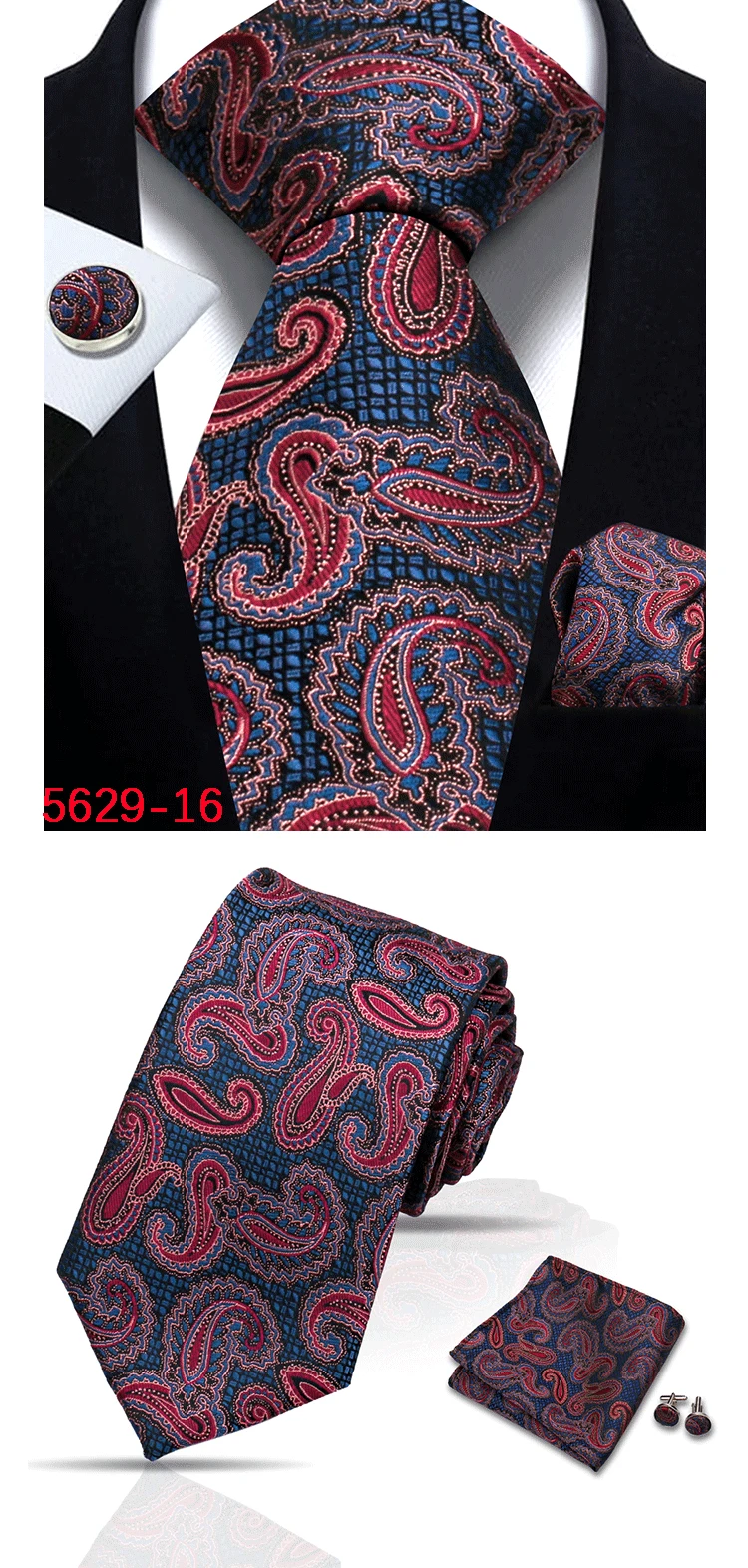 Herren-Krawatte, Paisley-Jacquard, gewebt, 8 cm, formelle Business-Hochzeitskrawatte, Einstecktuch-Set, Anzug-Krawatte, hochwertige handgefertigte Gravata – Detail 27