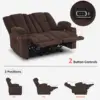 61.8" Power Loveseat Recliner with Heat and Vibration, Fabric Electric Reclining Loveseat, USB Charge Port 5