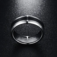 BONLAVIE 8mm Tungsten Carbide Ring Men's Ring Brushed Finish and Black Center Beveled Edge Size 5 to 14 Wedding Engagement Ring 2