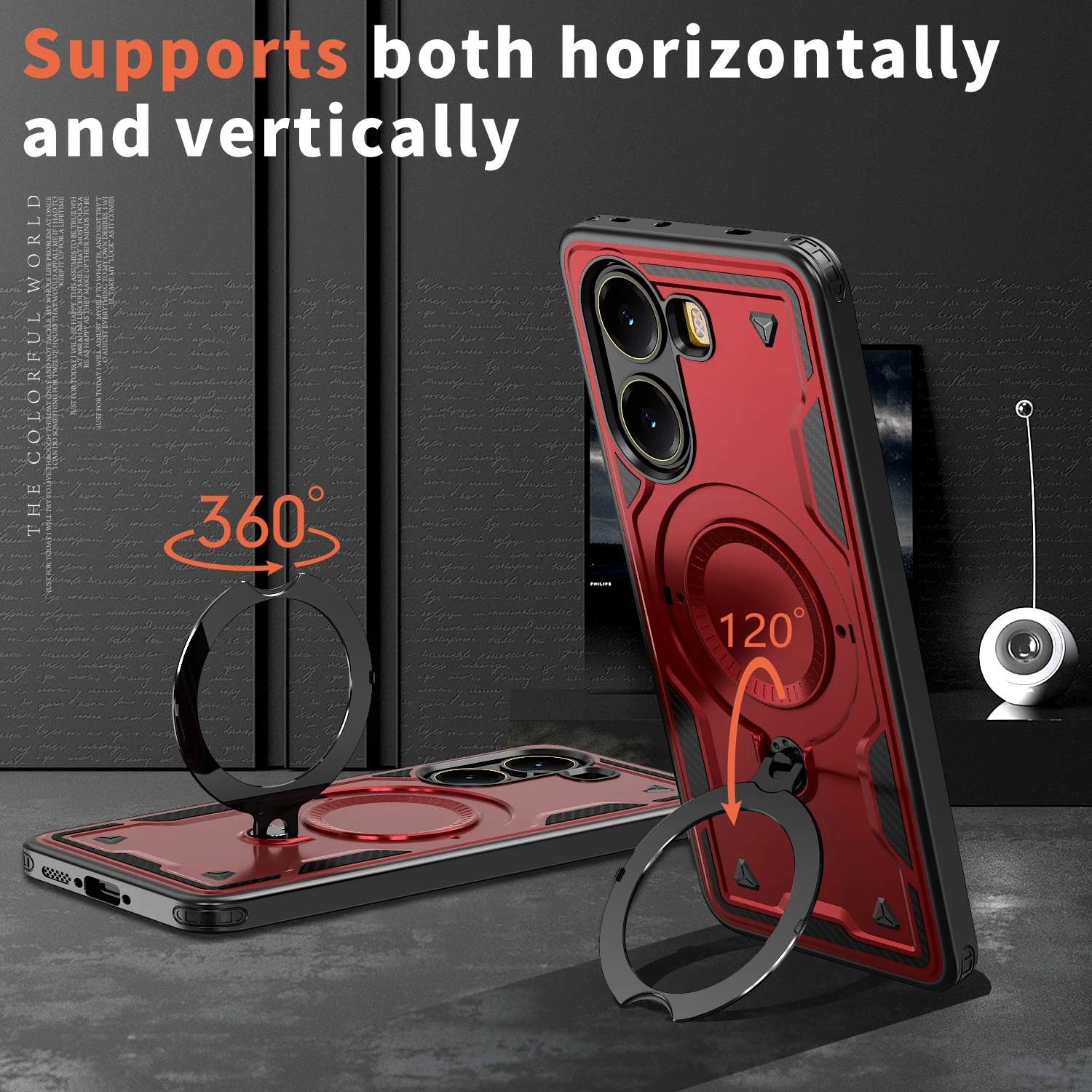 Rotating Ring Holder Magnetic Charging Phone Case - Durable Plastic Hard Shell