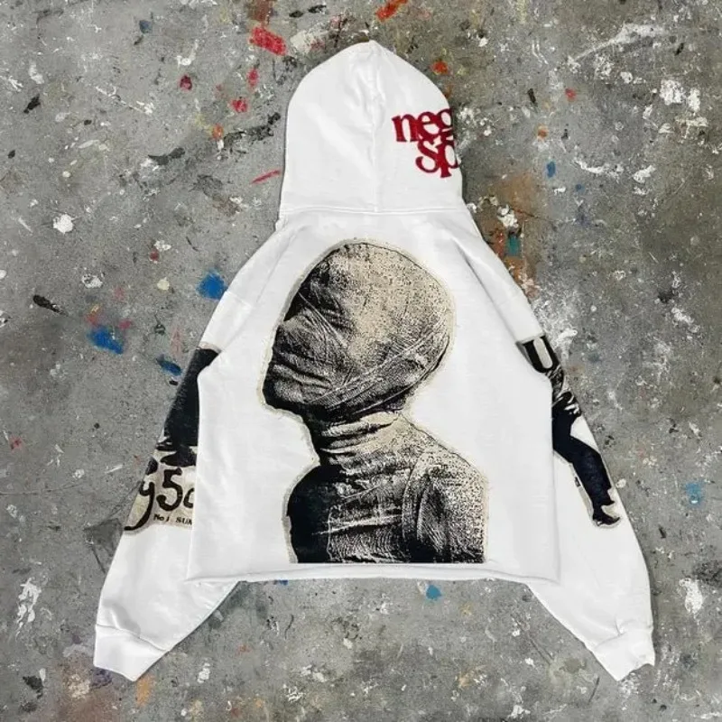 

Street fashion mummy prints in Harajuku oversized Baggy hoodie Y2K hip hop retro Gothic casual sweatshirt for men and women.