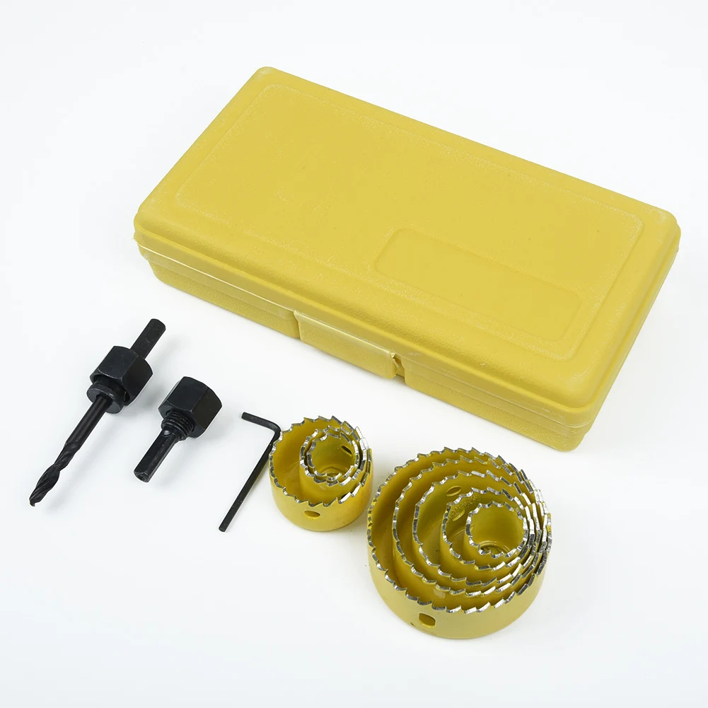 

Набор инструментов для сверления отверстий из углеродистой стали, комплект из 11 предметов, 19-64 мм, пилы для дерева, листового металла, с ящиком для инструментов для резки алюминиевой пластины