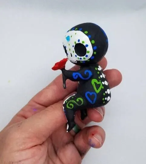 2pcs/set Lovers Couple Miniature Mini Doll Sugar Skull Couple Statue Cute Resin Crafts Home Decoration Accessories Ornaments