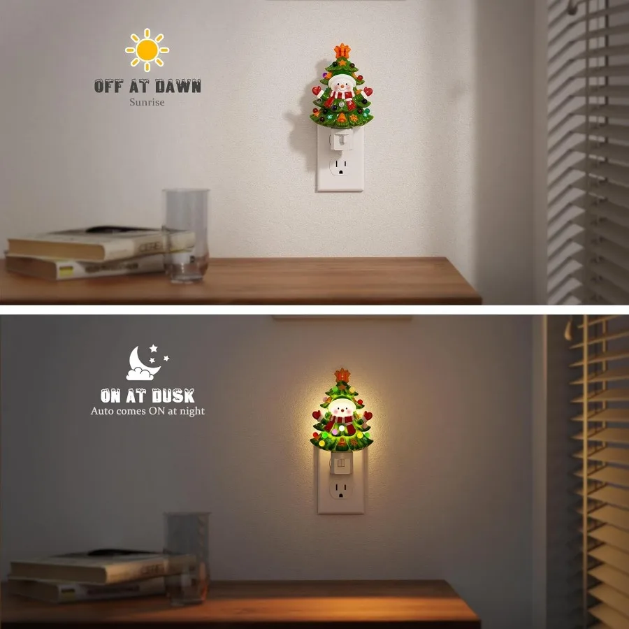 Cute and Funny 3000K Ceramic Christmas Tree and Snowman Night Light with 360 Rotatable Design Plugin WallMounted Decorative Nig