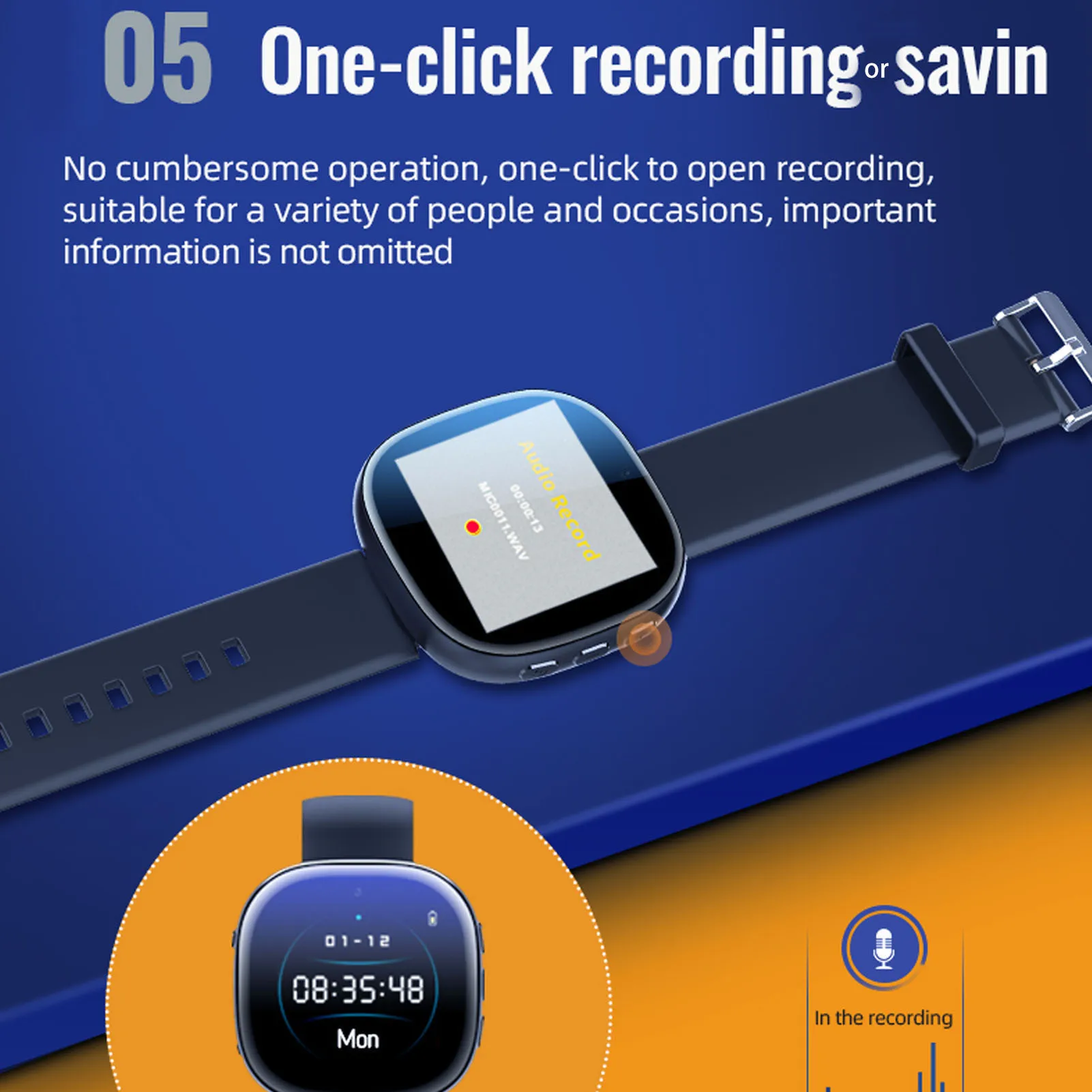 Digital Video Recorder Watch HD 1080P Noise Reduction AI Intelligent Voice Activated