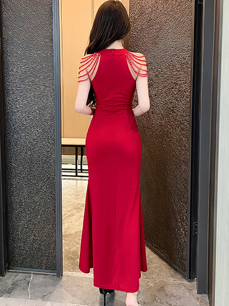Wedding Dress Korean Party Dress 2018 Summer Red Elegant Luxury