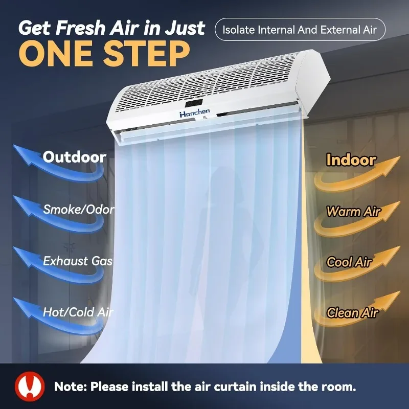 Hanchen 36 Inch Air Curtain 【 NEW VERSION】 Magnetic Door Switch 2 Speeds 1527/1292 CFM Uncooled