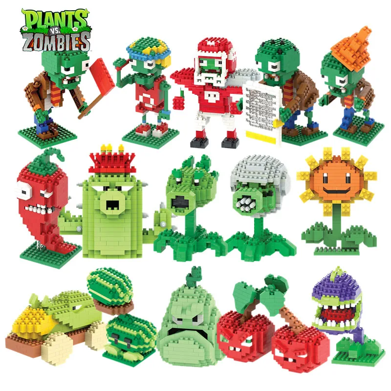 Piante Vs Zombies Girasole Peashooter Cherry Bomb Conehead Zombie Lego Block Child Wisdom Toys Figure Play Bambini Regalo Di Natale
