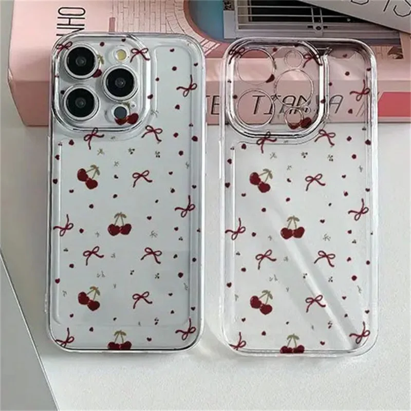 Korean Red Cherry Clear Phone Case