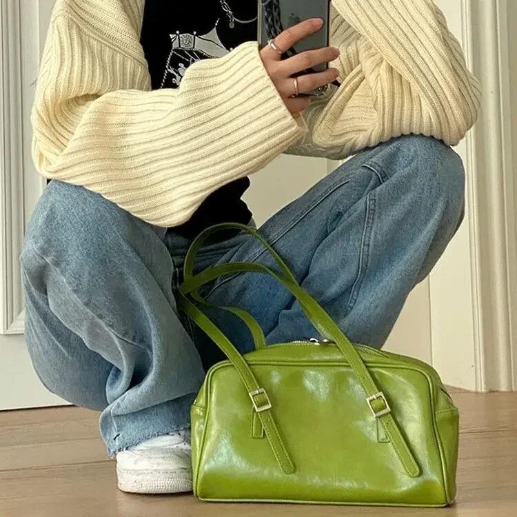 

Fashion Women Green Big Shoulder Bag PU Leather Female Purse Handbags Large Capacity Ladies Daily Small Casual Tote High Fashion
