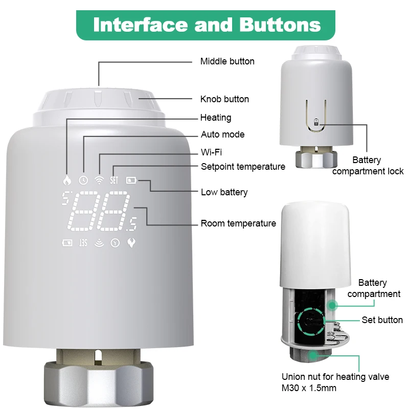 Tuya Smart Home Thermostatic Valve Radiators Wifi Head Zigbee Thermostat For thermostatic valve controller smart thermostat temperature controller