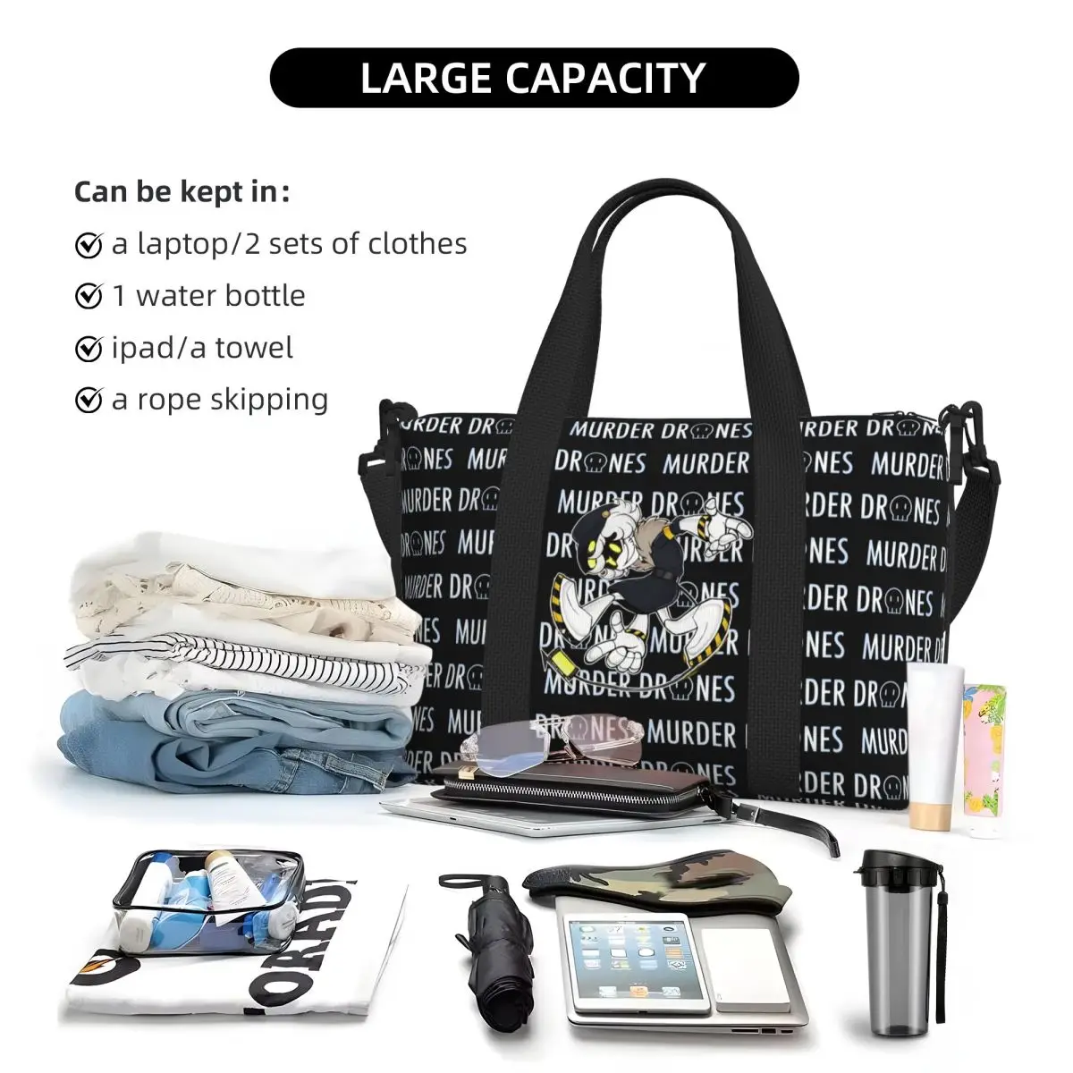 Movies Murder Drones Anime Tote Bag Women Large Capacity Games Beach Gym Shoulder Travel Bag