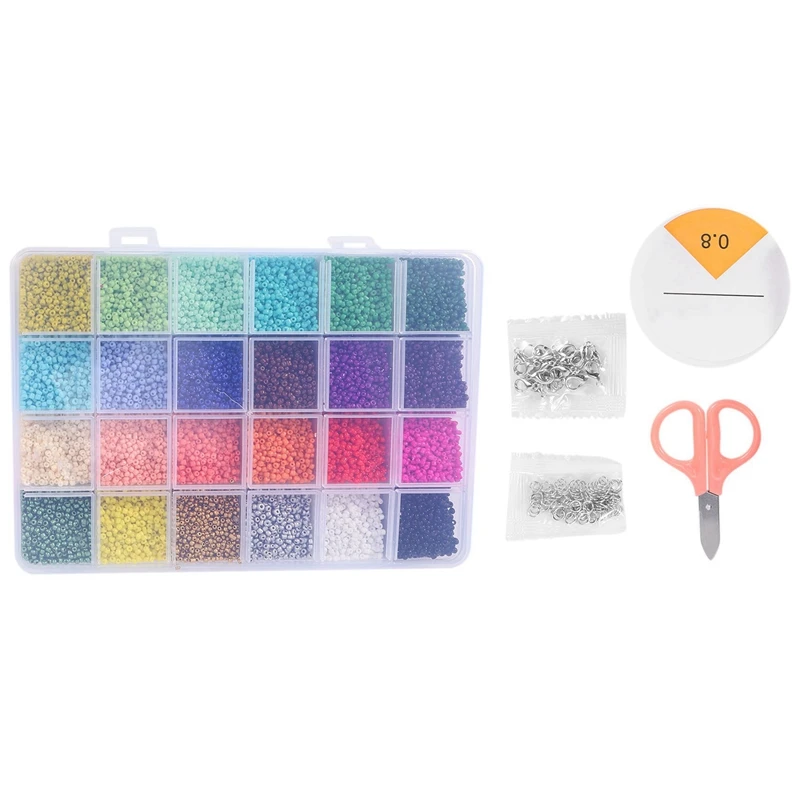 

24000 Pcs Multicolor 2Mm Pony Glass Seed Beads With Lobster Clasps, Open Jump Rings And Elastic Crystal String