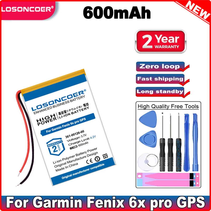 Аккумулятор LOSONCOER 600 мАч 361-00126-00 для Garmin Fenix 6X Pro Solar тактическая Дельта аккумулятор